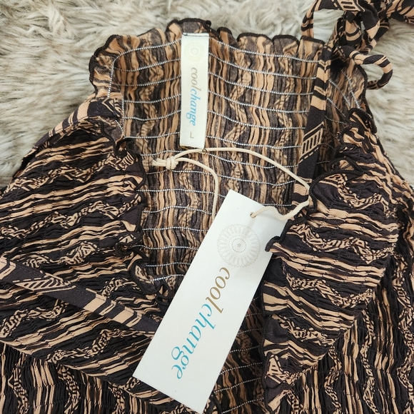 Coolchange Smocked Body Cropped Jumpsuit‎ Black & Tan Women's Size Large - Picture 6 of 9